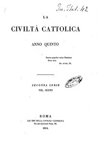 La civiltà cattolica pubblicazione periodica per tutta l'Italia