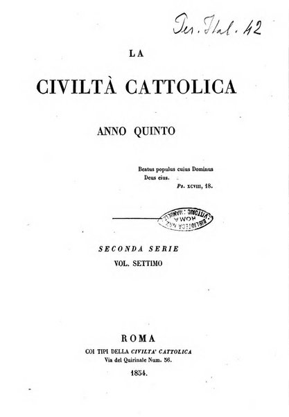 La civiltà cattolica pubblicazione periodica per tutta l'Italia