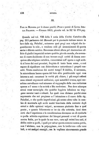 La civiltà cattolica pubblicazione periodica per tutta l'Italia