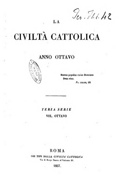 La civiltà cattolica pubblicazione periodica per tutta l'Italia