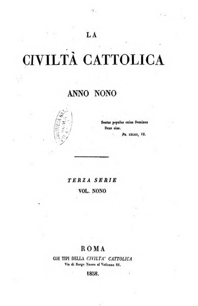 La civiltà cattolica pubblicazione periodica per tutta l'Italia