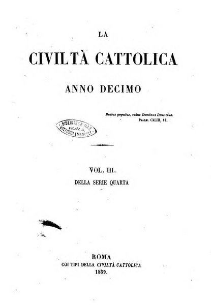 La civiltà cattolica pubblicazione periodica per tutta l'Italia