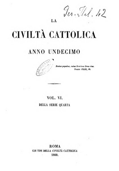 La civiltà cattolica pubblicazione periodica per tutta l'Italia