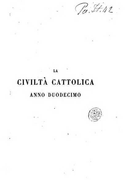 La civiltà cattolica pubblicazione periodica per tutta l'Italia