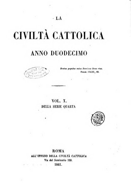 La civiltà cattolica pubblicazione periodica per tutta l'Italia