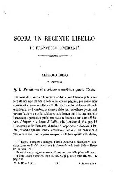 La civiltà cattolica pubblicazione periodica per tutta l'Italia