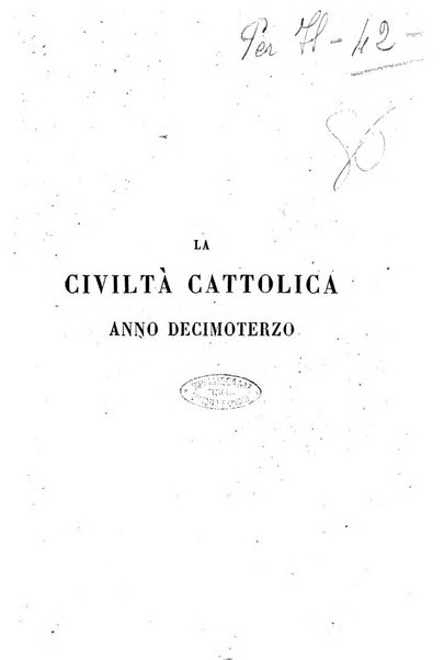 La civiltà cattolica pubblicazione periodica per tutta l'Italia