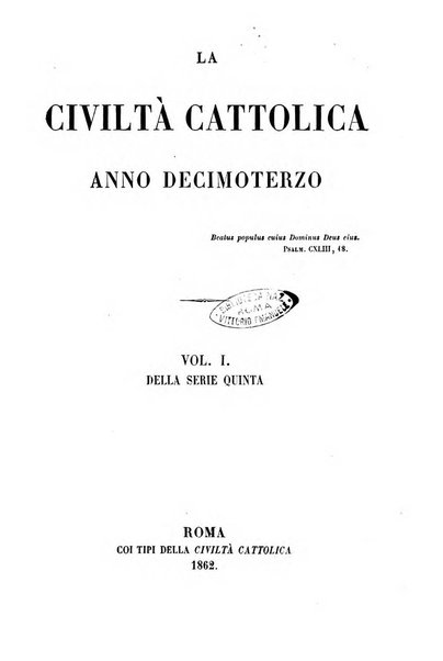 La civiltà cattolica pubblicazione periodica per tutta l'Italia