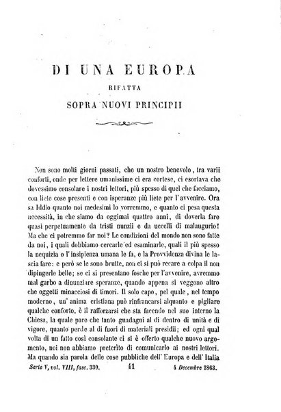 La civiltà cattolica pubblicazione periodica per tutta l'Italia