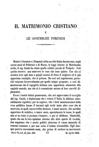 La civiltà cattolica pubblicazione periodica per tutta l'Italia