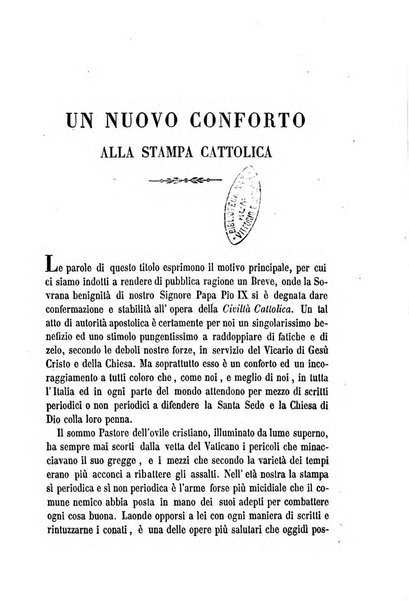 La civiltà cattolica pubblicazione periodica per tutta l'Italia