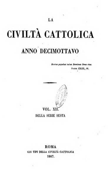 La civiltà cattolica pubblicazione periodica per tutta l'Italia