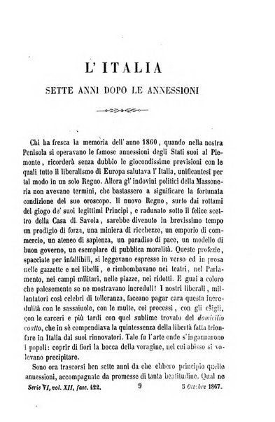 La civiltà cattolica pubblicazione periodica per tutta l'Italia