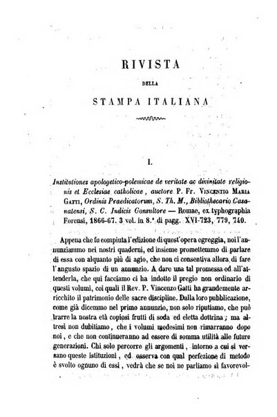 La civiltà cattolica pubblicazione periodica per tutta l'Italia