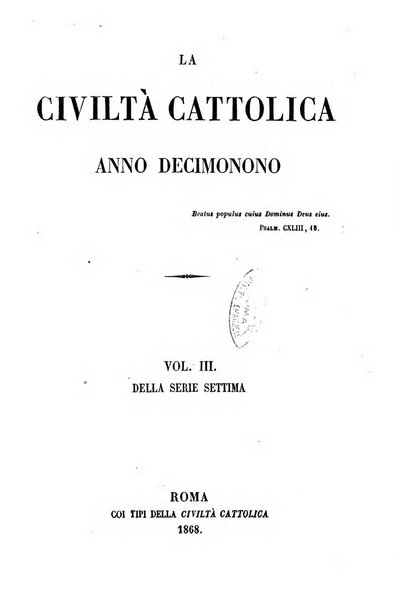 La civiltà cattolica pubblicazione periodica per tutta l'Italia