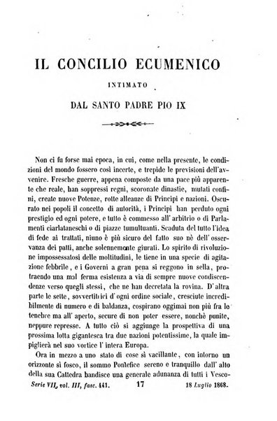 La civiltà cattolica pubblicazione periodica per tutta l'Italia