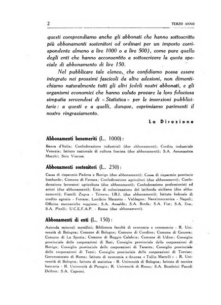 Statistica edita, sotto gli auspici delle Università di Bologna, Padova e Palermo, dalla Scuola di Perfezionamento in discipline corporative dell'Università di Ferrara