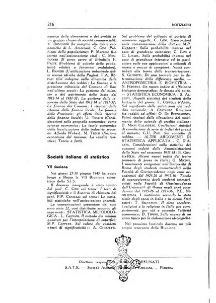 Statistica edita, sotto gli auspici delle Università di Bologna, Padova e Palermo, dalla Scuola di Perfezionamento in discipline corporative dell'Università di Ferrara