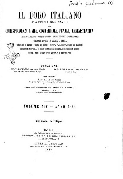 Il foro italiano raccolta generale di giurisprudenza civile, commerciale, penale, amministrativa