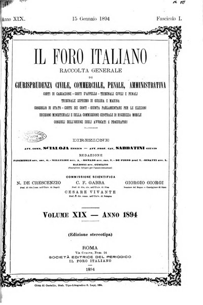 Il foro italiano raccolta generale di giurisprudenza civile, commerciale, penale, amministrativa