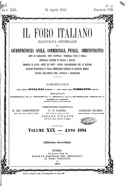 Il foro italiano raccolta generale di giurisprudenza civile, commerciale, penale, amministrativa