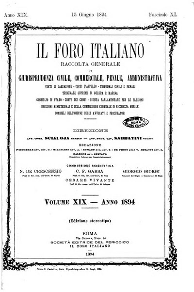 Il foro italiano raccolta generale di giurisprudenza civile, commerciale, penale, amministrativa