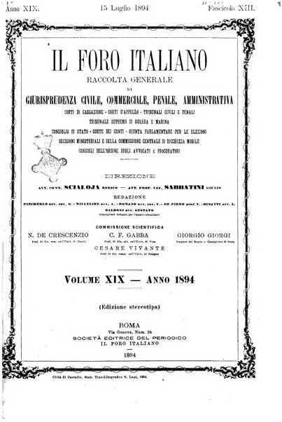 Il foro italiano raccolta generale di giurisprudenza civile, commerciale, penale, amministrativa