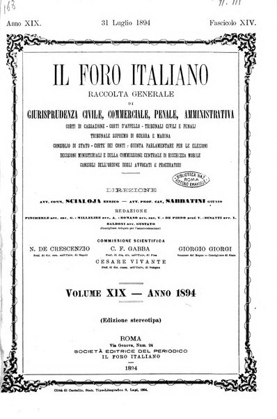 Il foro italiano raccolta generale di giurisprudenza civile, commerciale, penale, amministrativa