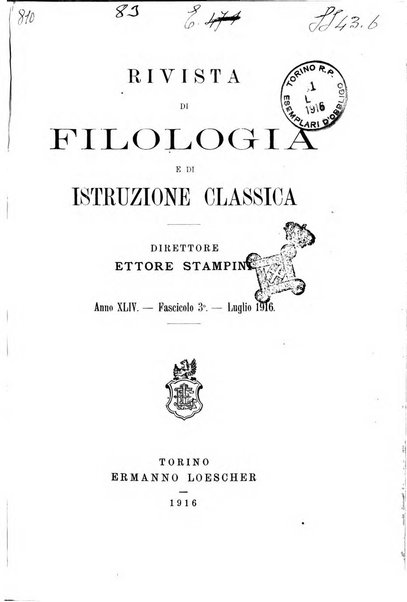 Rivista di filologia e d'istruzione classica