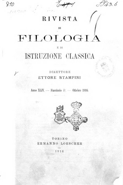 Rivista di filologia e d'istruzione classica