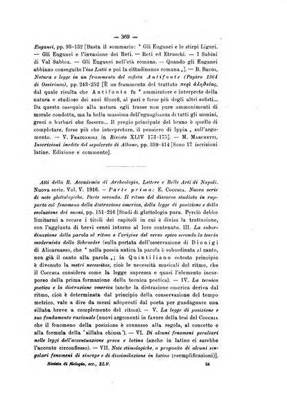 Rivista di filologia e d'istruzione classica