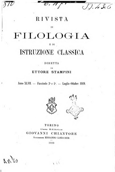 Rivista di filologia e d'istruzione classica