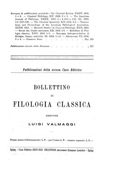 Rivista di filologia e d'istruzione classica