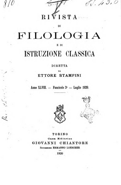 Rivista di filologia e d'istruzione classica