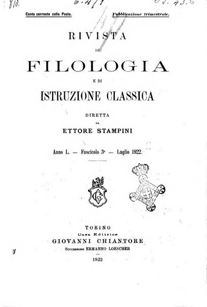 Rivista di filologia e d'istruzione classica