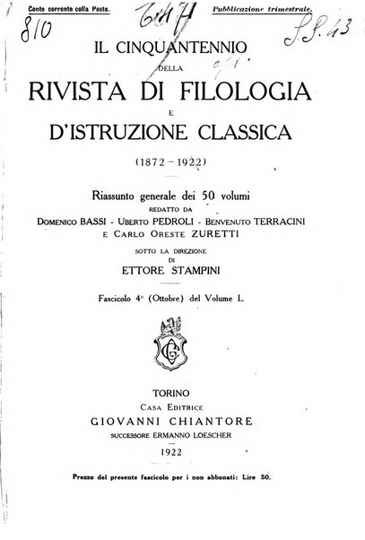 Rivista di filologia e d'istruzione classica