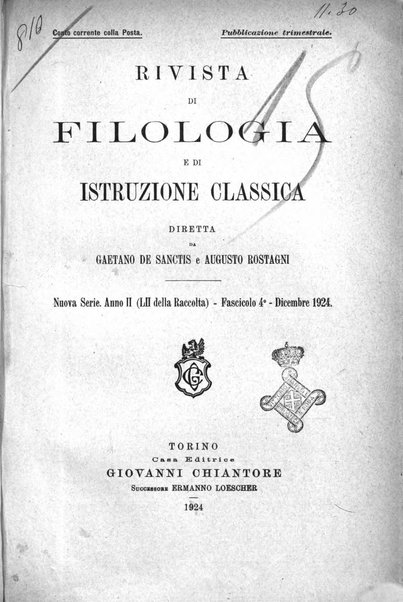 Rivista di filologia e d'istruzione classica