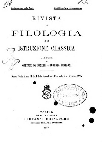 Rivista di filologia e d'istruzione classica