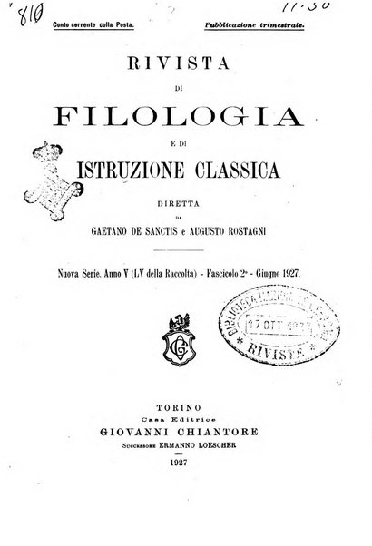 Rivista di filologia e d'istruzione classica