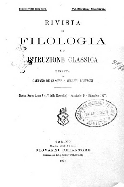 Rivista di filologia e d'istruzione classica