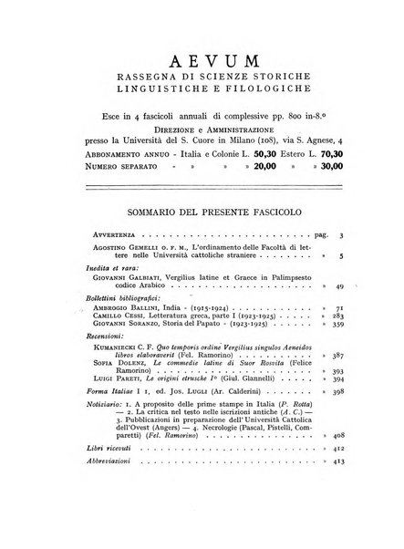 Aevum rassegna di scienze storiche, linguistiche e filologiche