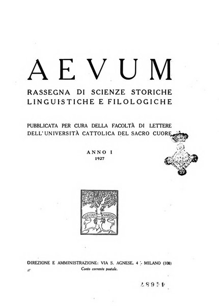 Aevum rassegna di scienze storiche, linguistiche e filologiche