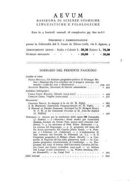 Aevum rassegna di scienze storiche, linguistiche e filologiche