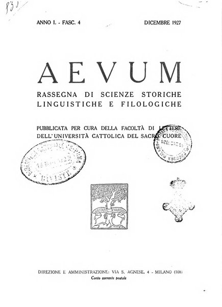 Aevum rassegna di scienze storiche, linguistiche e filologiche