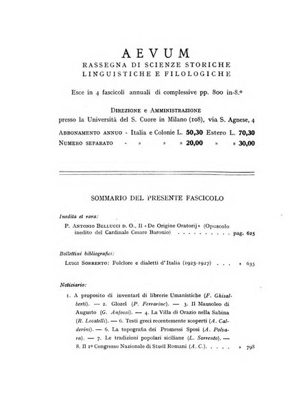 Aevum rassegna di scienze storiche, linguistiche e filologiche