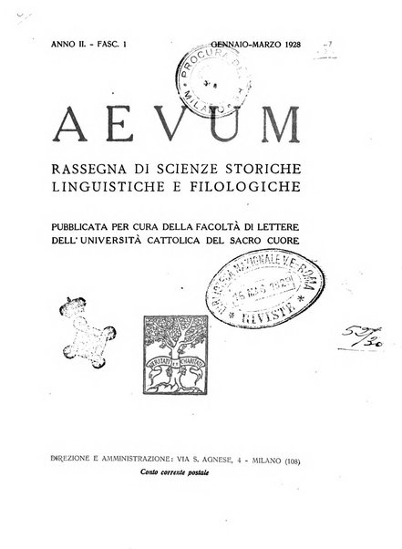 Aevum rassegna di scienze storiche, linguistiche e filologiche