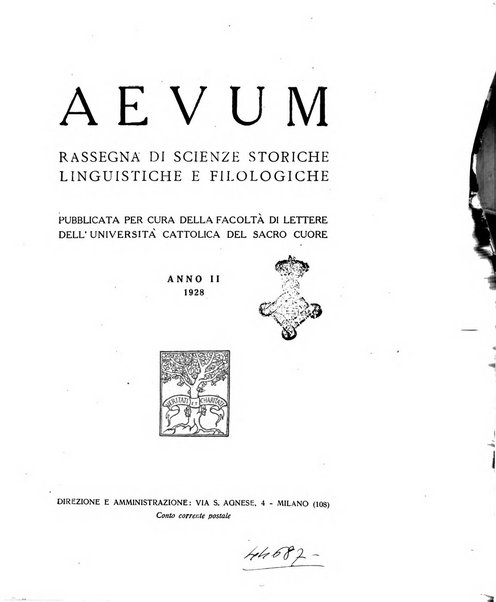 Aevum rassegna di scienze storiche, linguistiche e filologiche