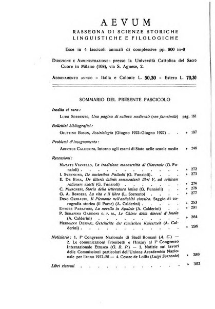 Aevum rassegna di scienze storiche, linguistiche e filologiche