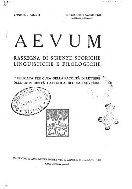 Aevum rassegna di scienze storiche, linguistiche e filologiche