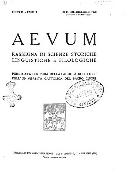 Aevum rassegna di scienze storiche, linguistiche e filologiche